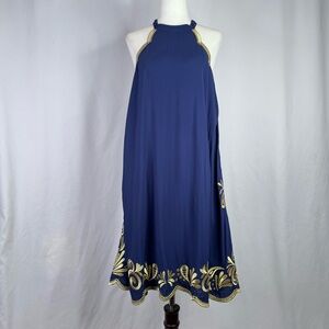 Lilly Pulitzer | Dresses | Nwt Lilly Pulitzer Quinn Dress Navy Gypset Swirl  Halter Neck Gold Embroidery M | Poshmark